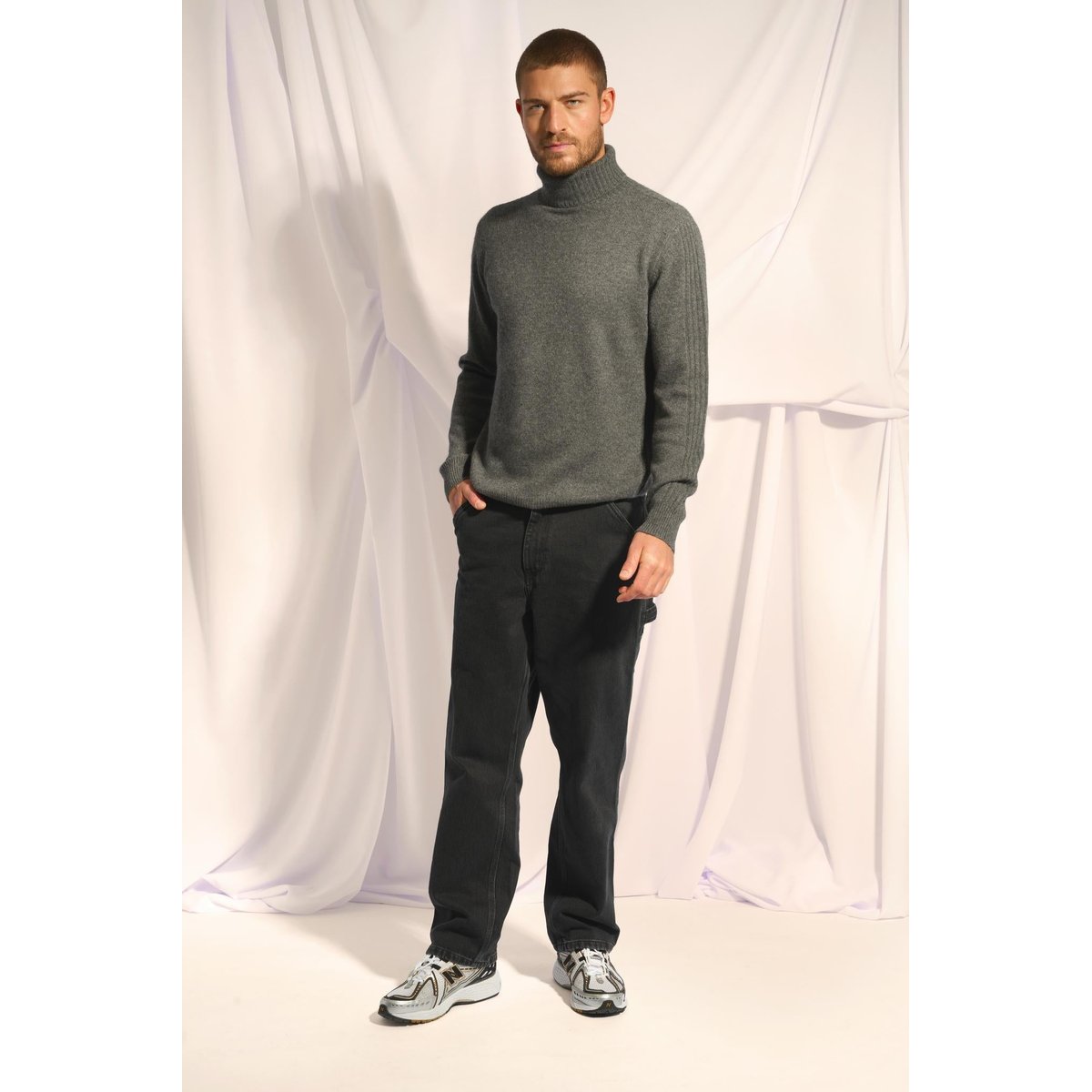 Pull Col Roulé 4 Fils Anthracite Chiné Noi gris anthracite chiné, JUST CASHMERE