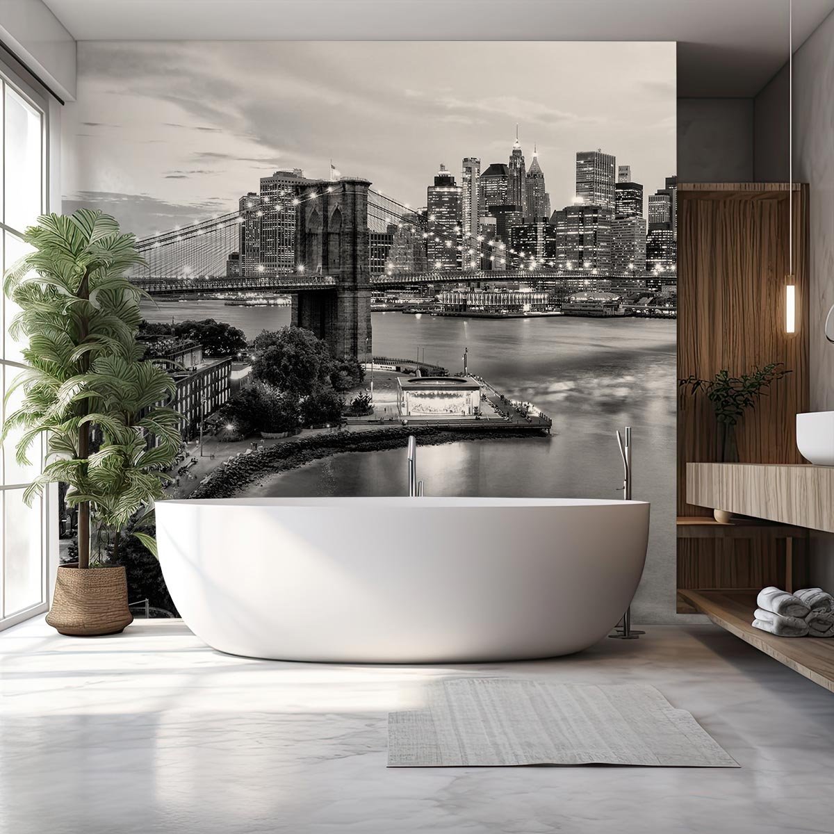 Papier peint vue sur Manhattan n&b intissé, HEXOA