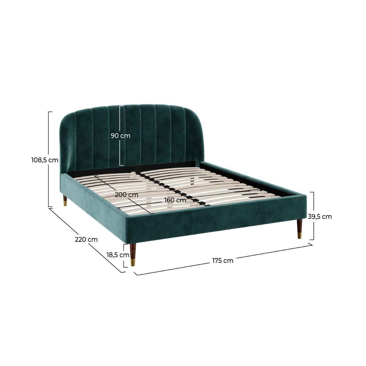 Lit double en velours et pieds - GALA vert, MAISON PAVANE