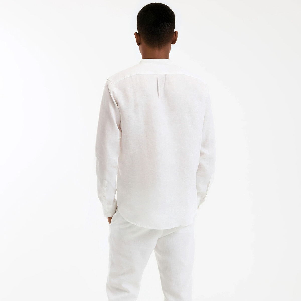 Signatures Aurele Linen Mandarin Collar Regular Fit Shirt white, LA REDOUTE COLLECTIONS