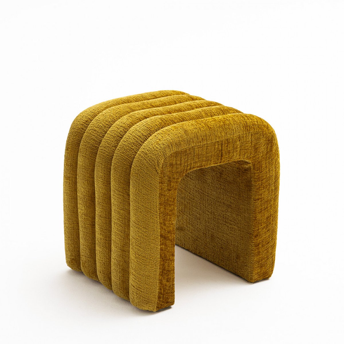 Tabouret rembourré en tissu chenille- MUI jaune moutarde, DRAWER