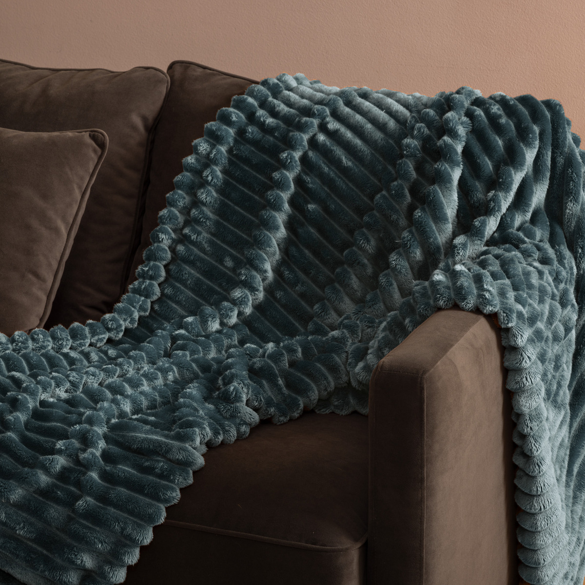 Plaid en flanelle extra-doux MATTIAS marron, ATMOSPHERA