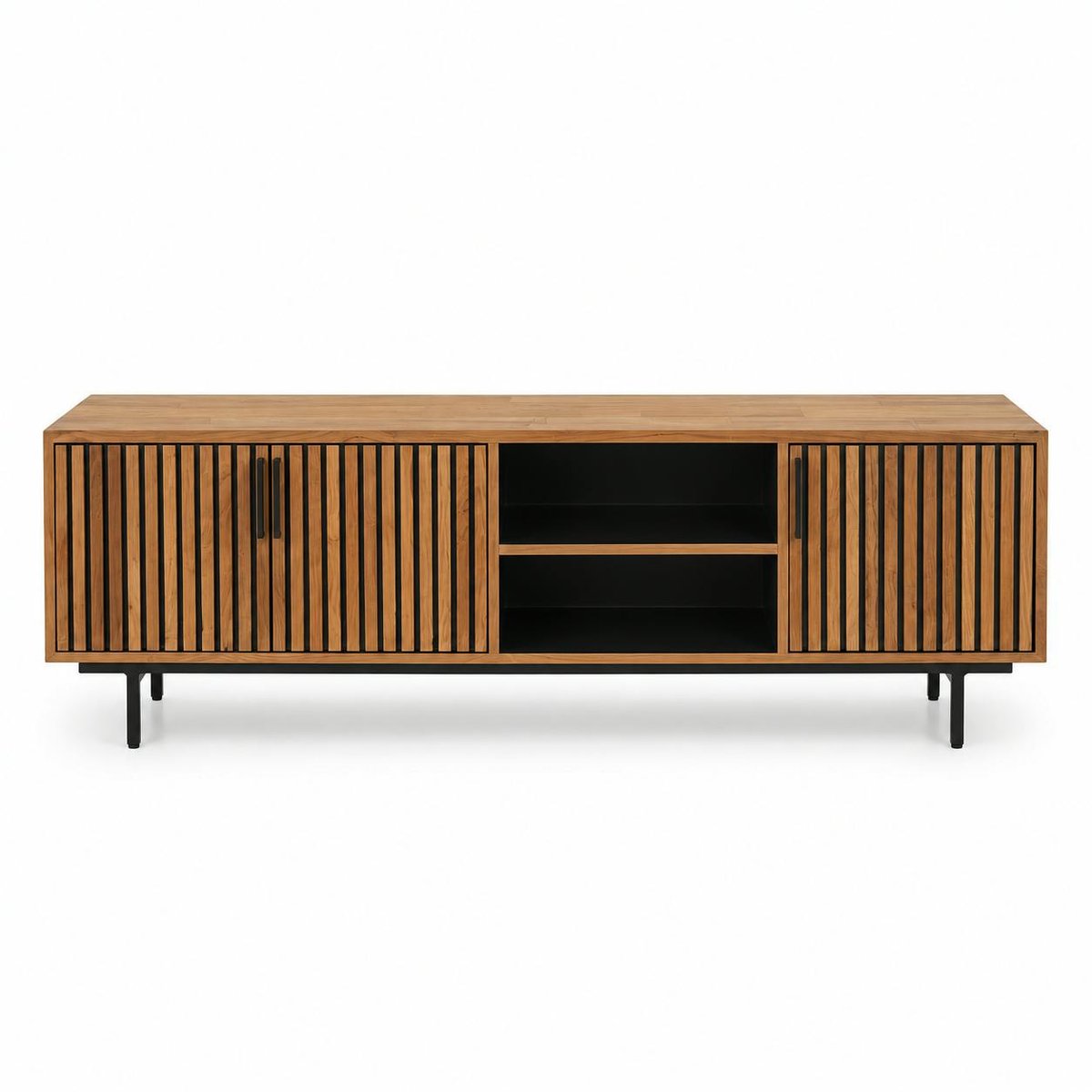 Meuble TV 3 portes 2 niches teck recyclé FANO bois naturel, PIER IMPORT