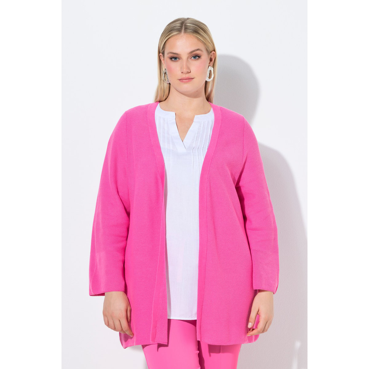 Cardigan coupe ouverte et évasée rose vif, ULLA POPKEN