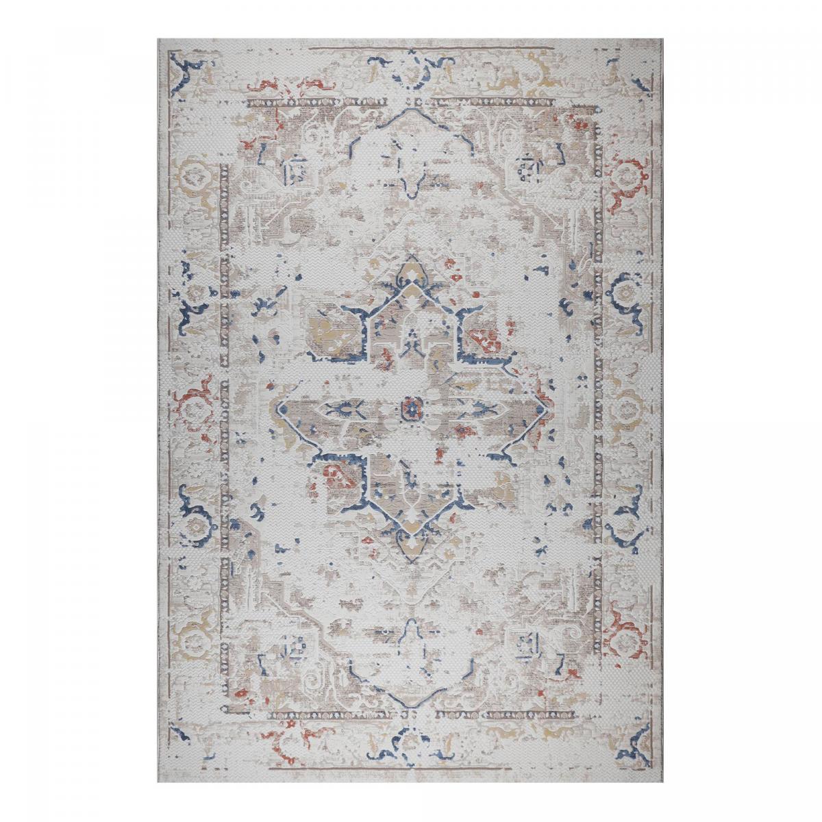 Tapis d'orient, motif oriental, LYN55 SAMARA crème, beige, bleu, UN AMOUR DE TAPIS