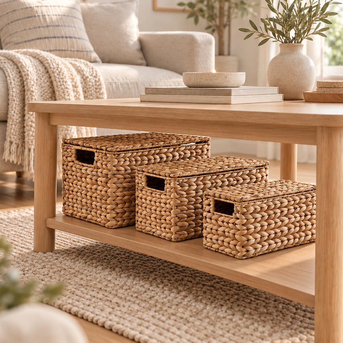 Lot de 3 boîtes en jacinthe d'eau - MAYA beige, CALICOSY