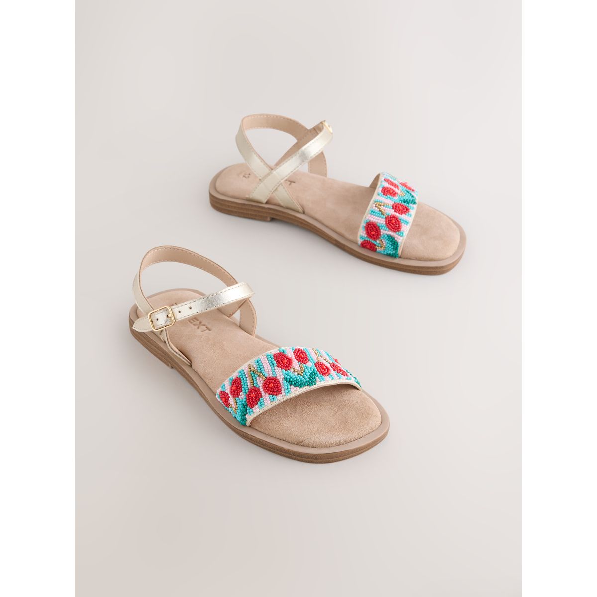 Sandales en cuir à perles cerise multiple, NEXT