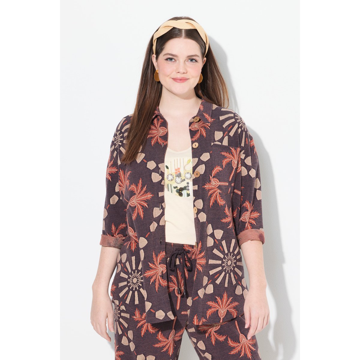 Veste sweat, col chemise marron cuivre, ULLA POPKEN