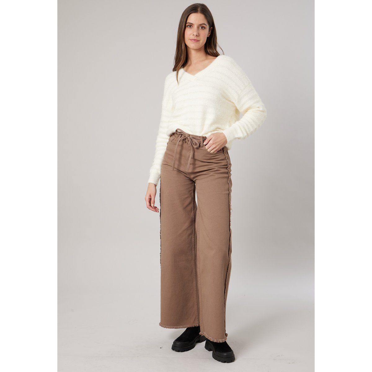 Pull femme ample duveteux rayures brillantes MILIENA off white, DEELUXE