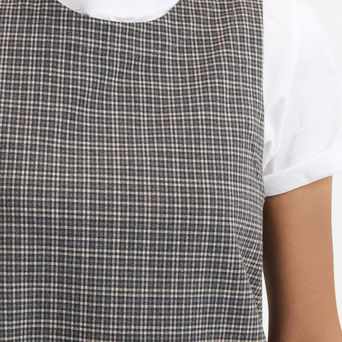 Checked Sleeveless Mini Dress checks on grey background, LA REDOUTE COLLECTIONS