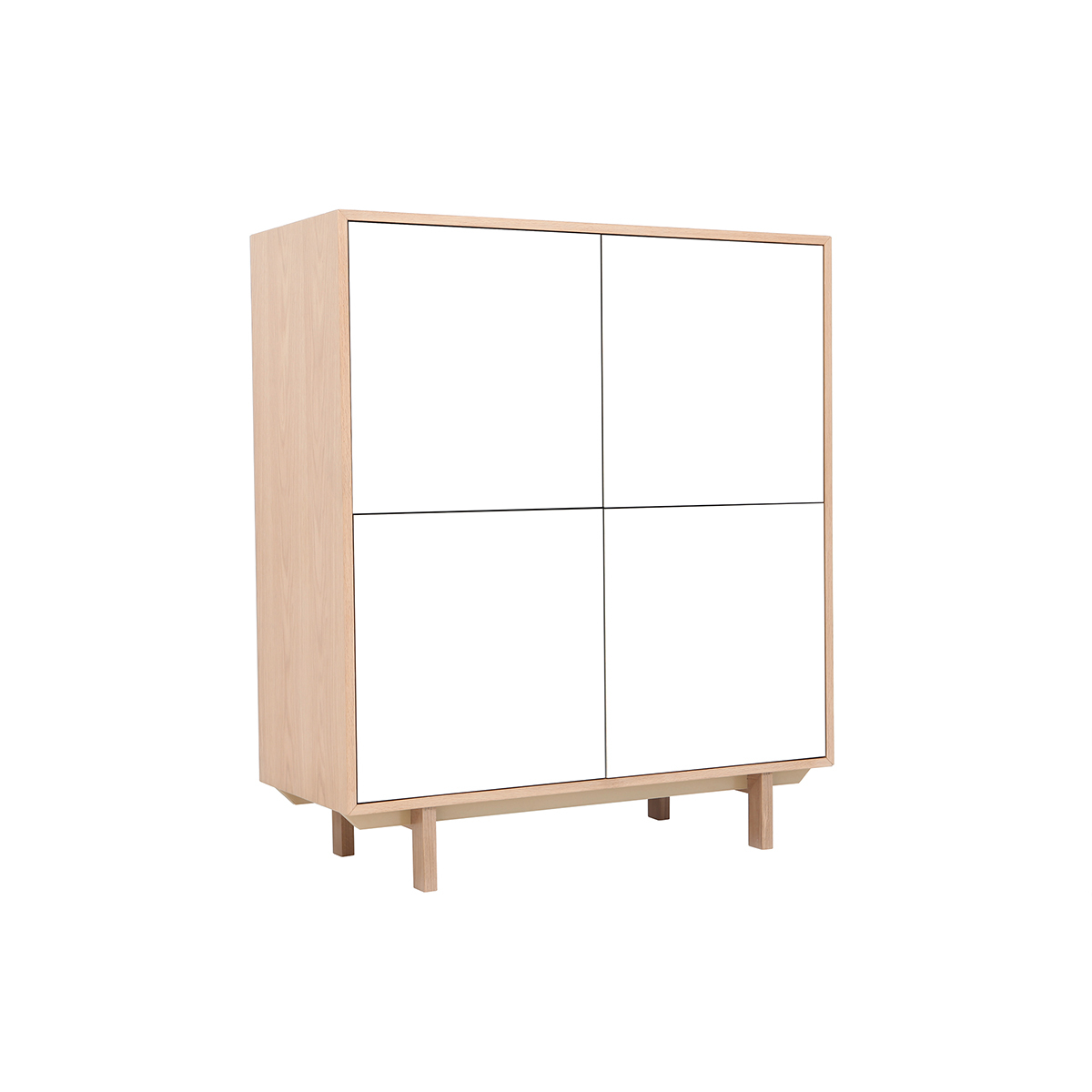 Buffet haut scandinave bois et blanc  4 portes L110 cm SID bois clair / blanc, MILIBOO