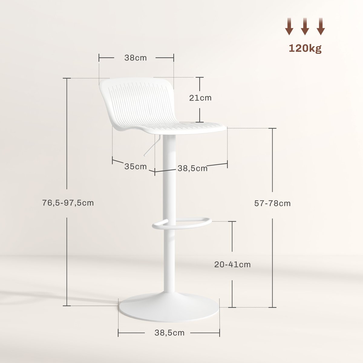 Tabouret de bar Polypropylène Blanc blanc, HOMCOM
