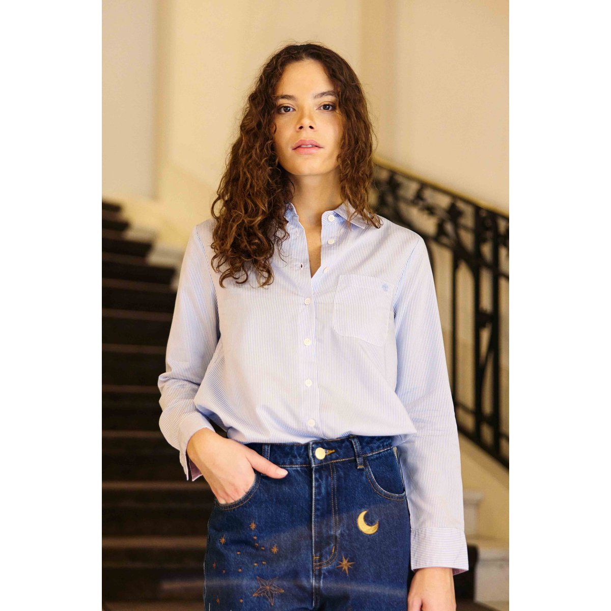 Chemise rayée droite, CARLA 21-ecru/ciel, LA PETITE ETOILE