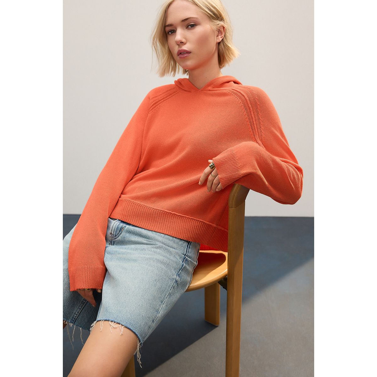 Sweat à capuche décontracté en maille légère orange corail, NEXT