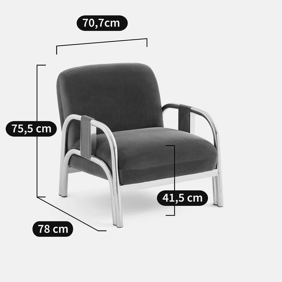 Fauteuil lounge, en velours et métal acier chromé, VINDY marron/chrome, LA REDOUTE INTERIEURS