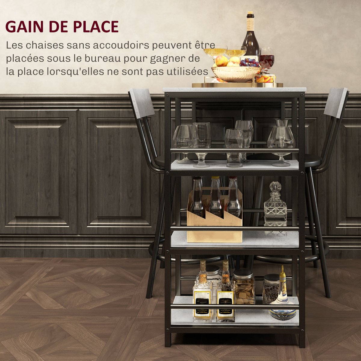 Ensemble de table de bar MDF Gris clair gris clair, noir, HOMCOM