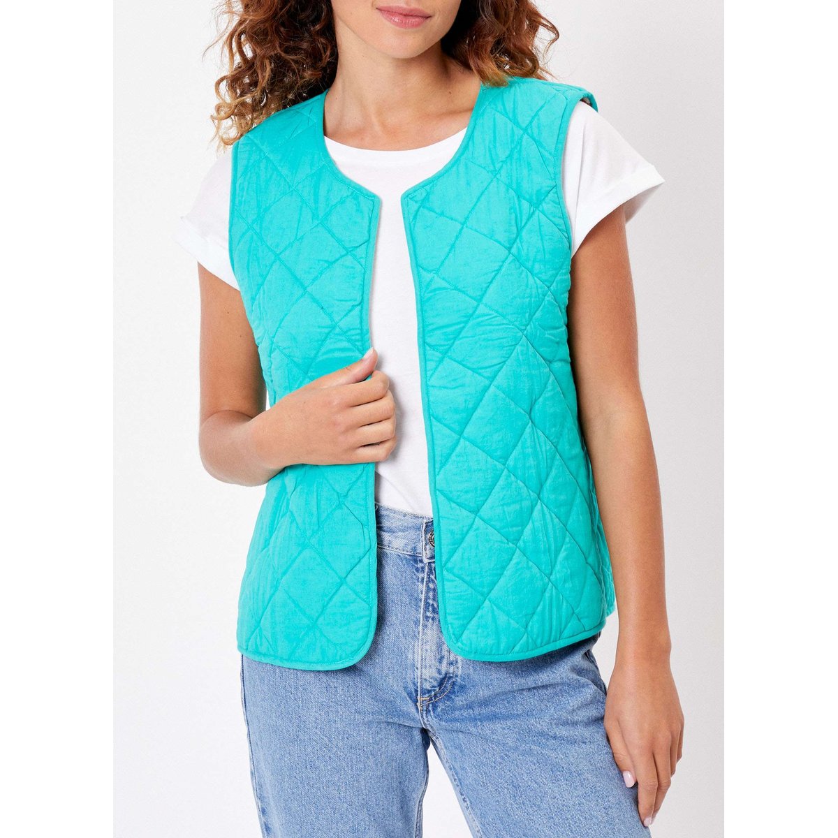 Gilet imprimé sans manches coton bio réversible matelassé NACHO rose paqui, LA FIANCÉE