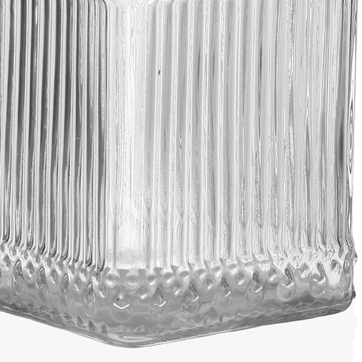 Bocal cuisine carré en verre strié bouchon acacia 730ml transparent, VERSA
