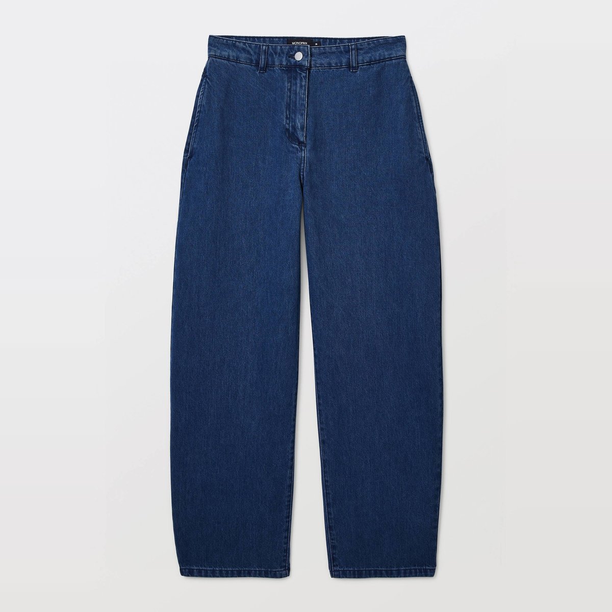 Jean barrel en coton, poches côtés bleu grise, MONOPRIX