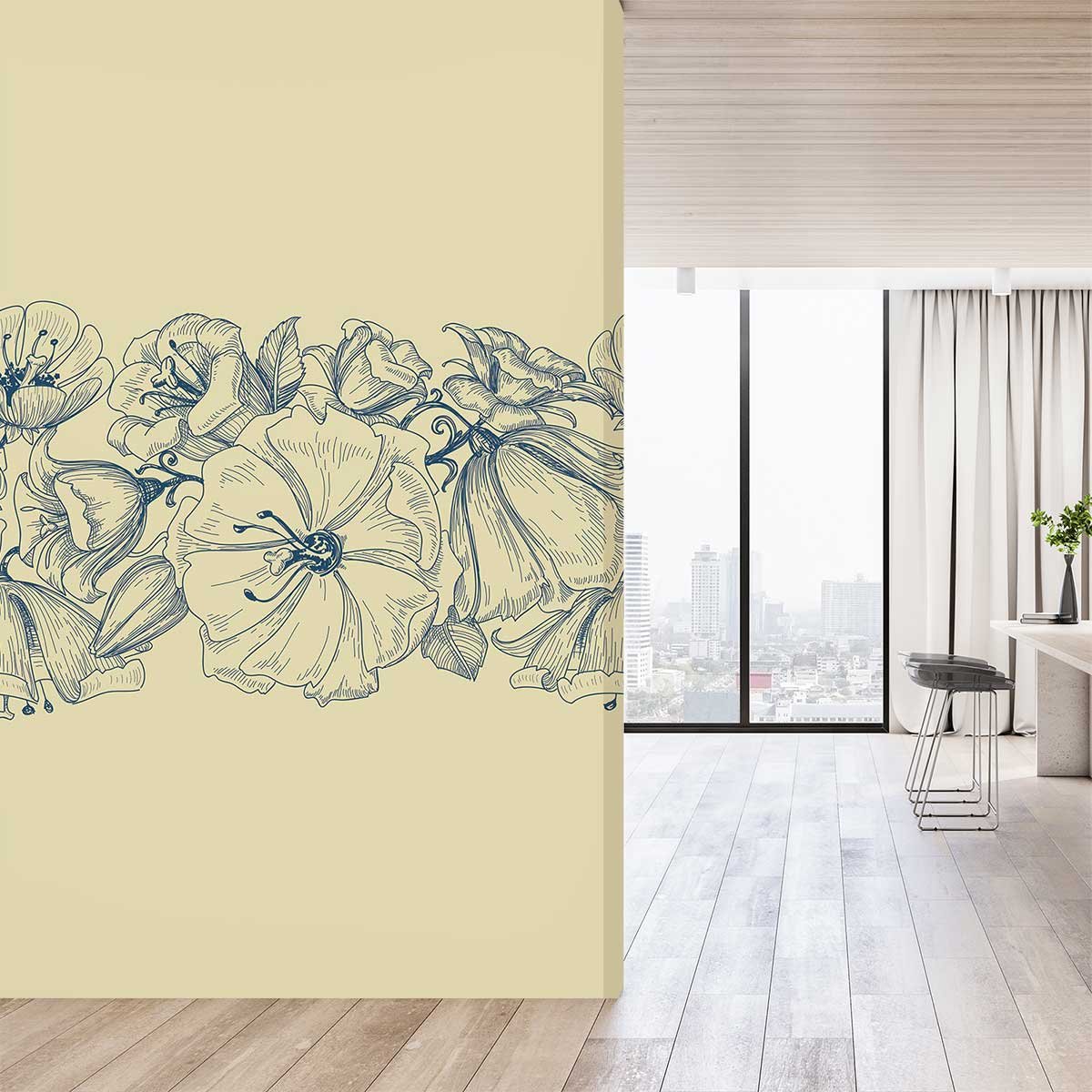 Papier peint fleurs d encre intissé, HEXOA