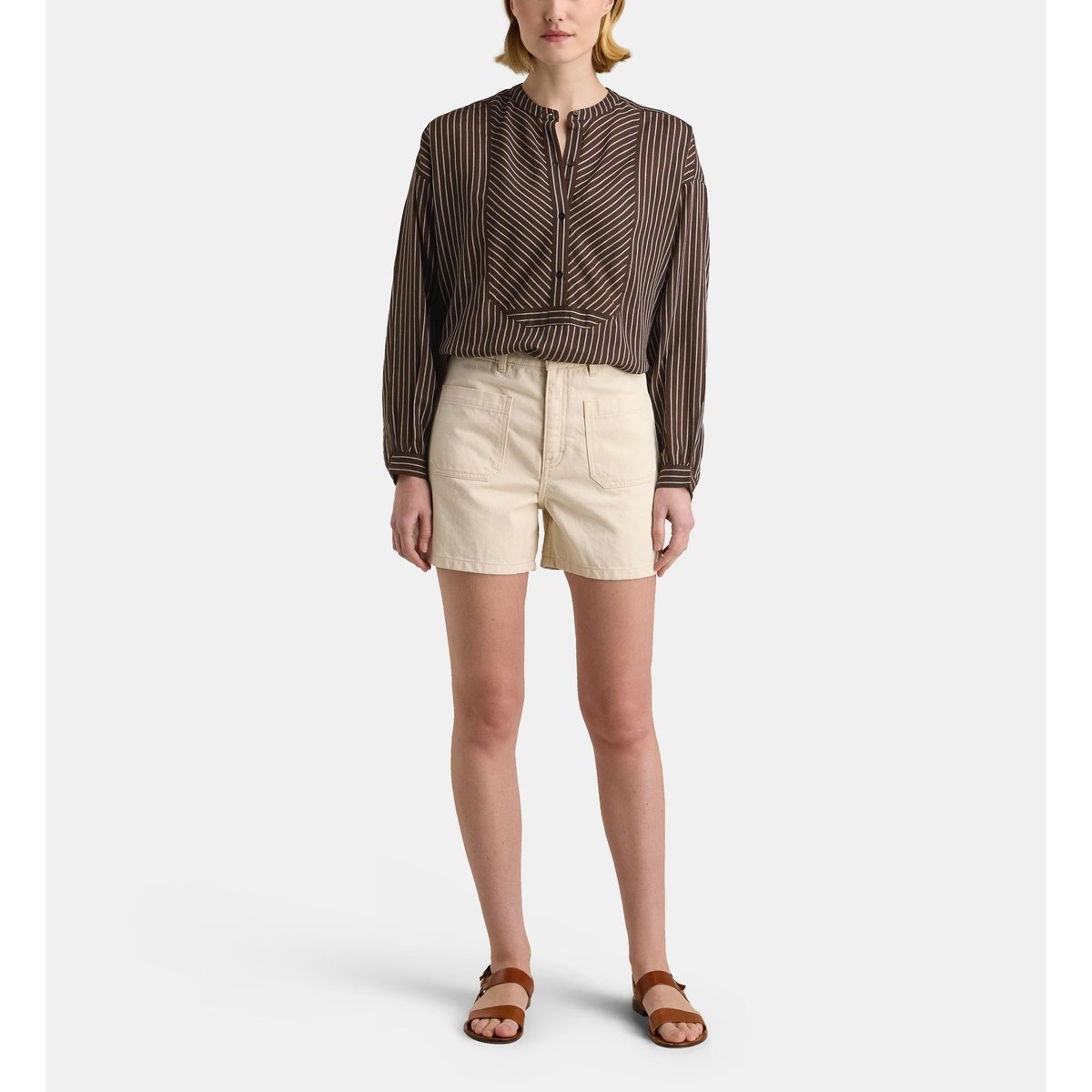 Blouse emile ray coton blanc et marron, GALERIES LAFAYETTE