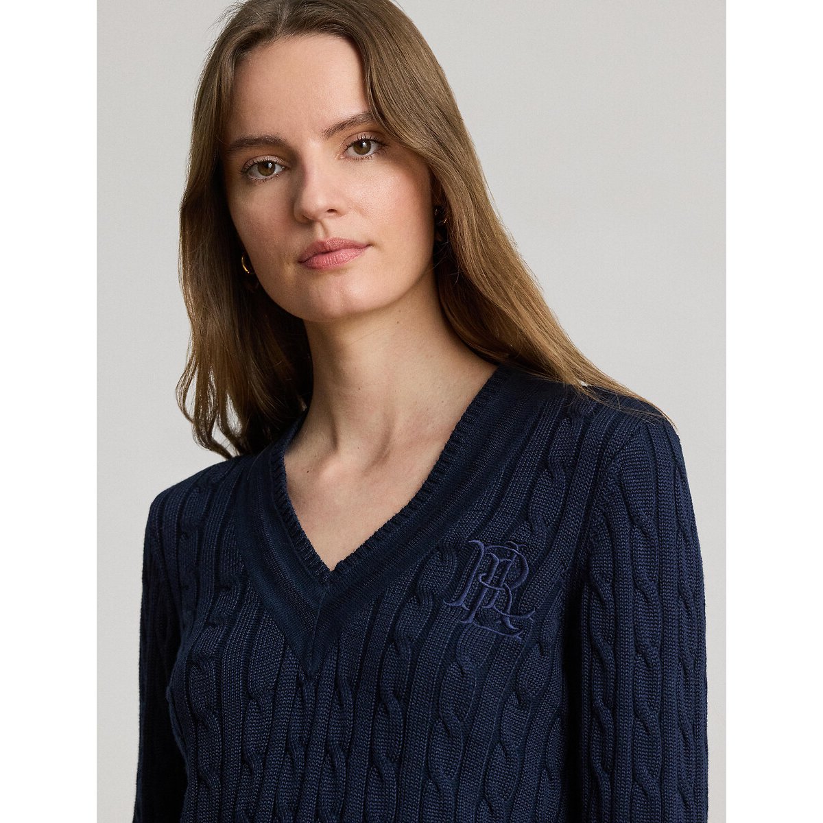 Pull torsadé col V MEREN bleu marine, LAUREN RALPH LAUREN