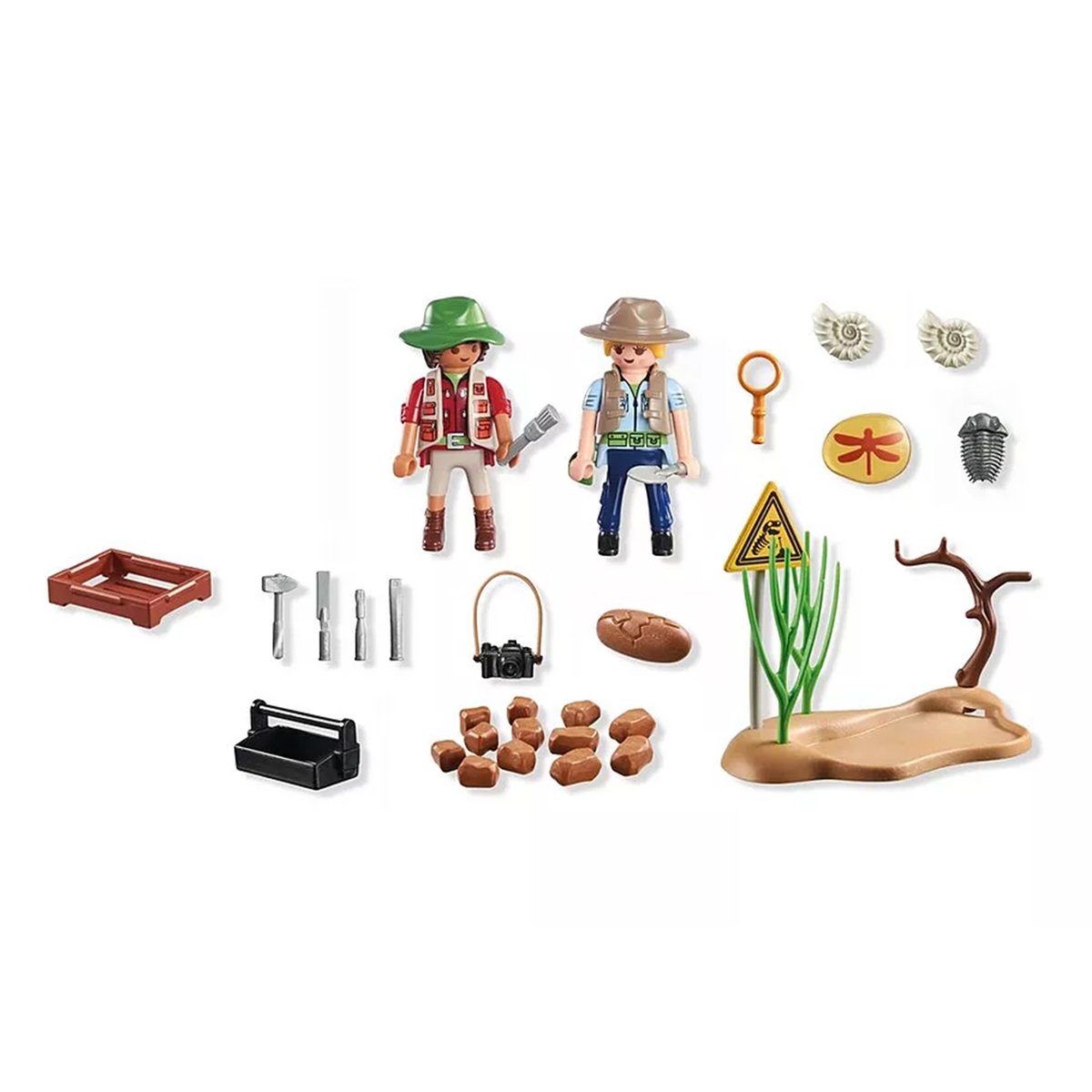 Chercheurs et site paléontologique avec fossiles multicolore, PLAYMOBIL