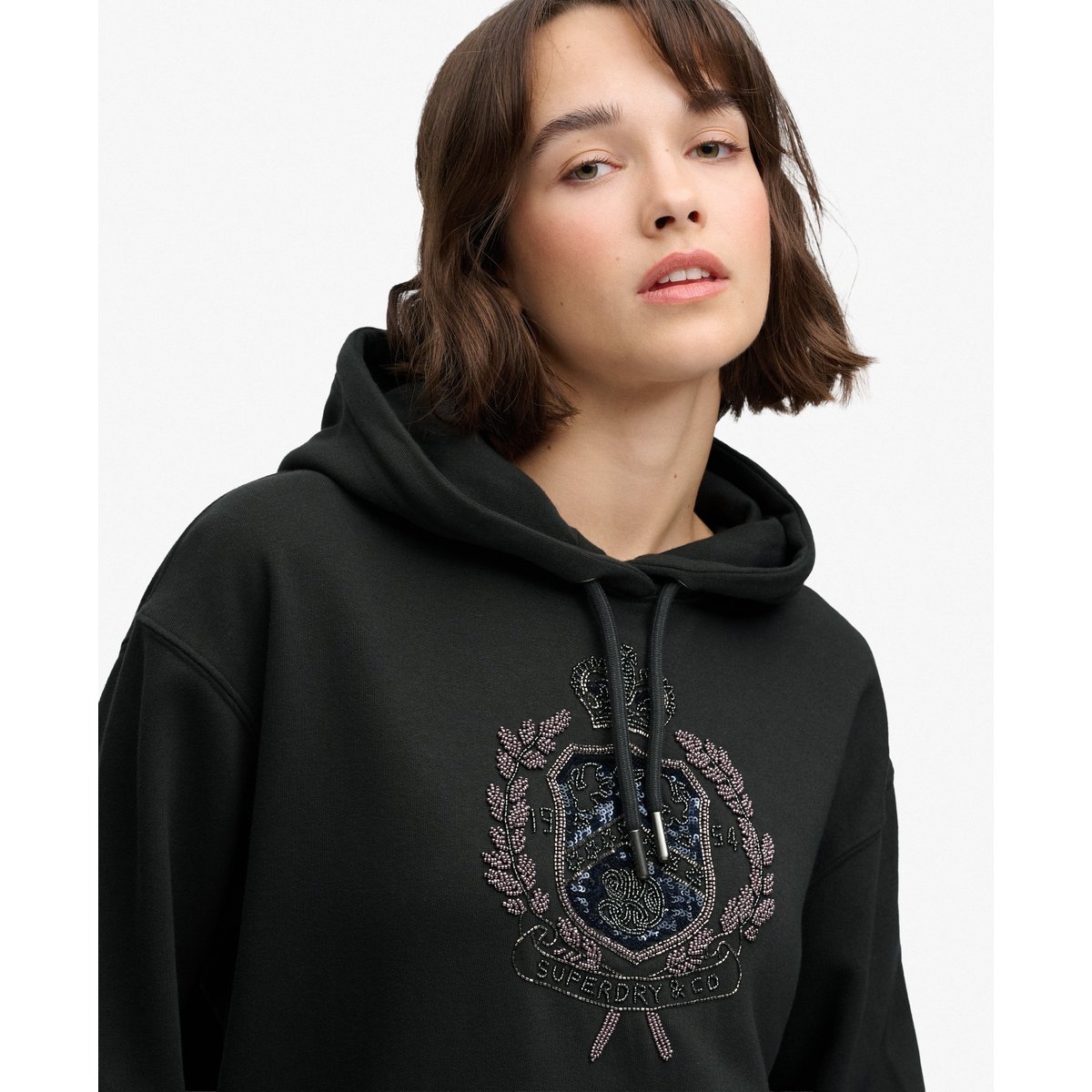 Sweat à capuche Regal Crest Coupe Décontractée noir délavé, SUPERDRY