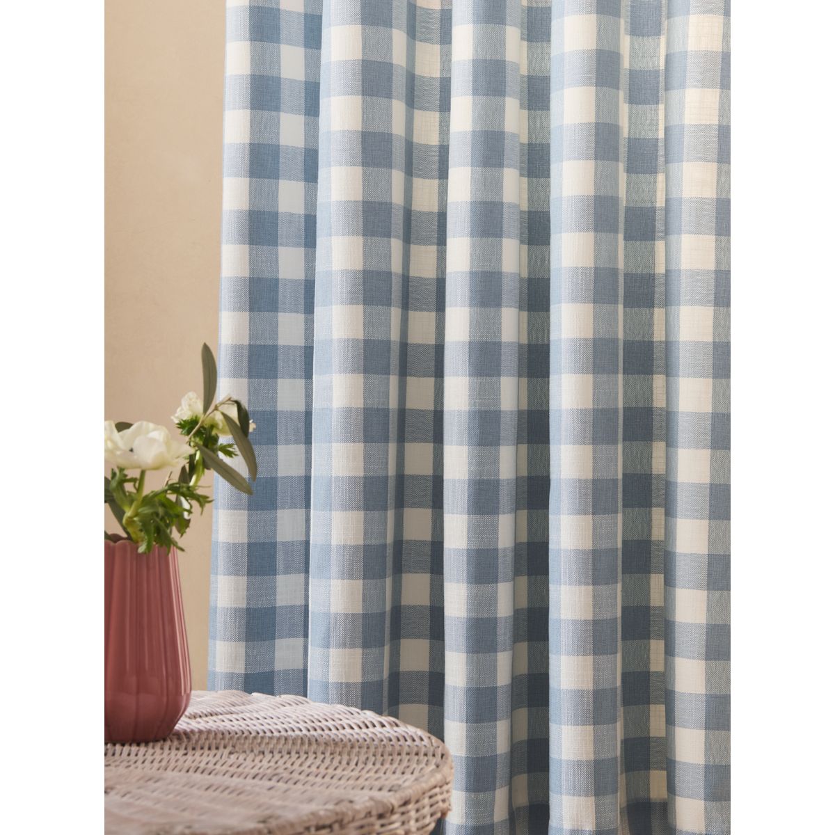 Rideaux doublés à plis et carreaux vichy bleu, NEXT