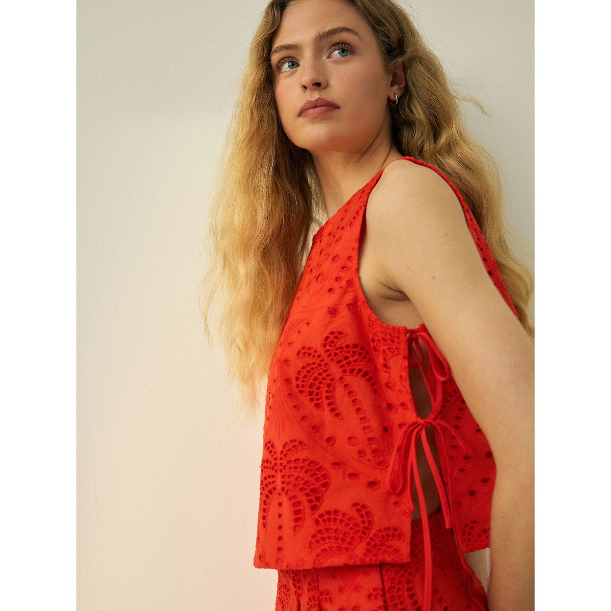 Top à nouer coton broderie anglaise n.premium rouge, NEXT