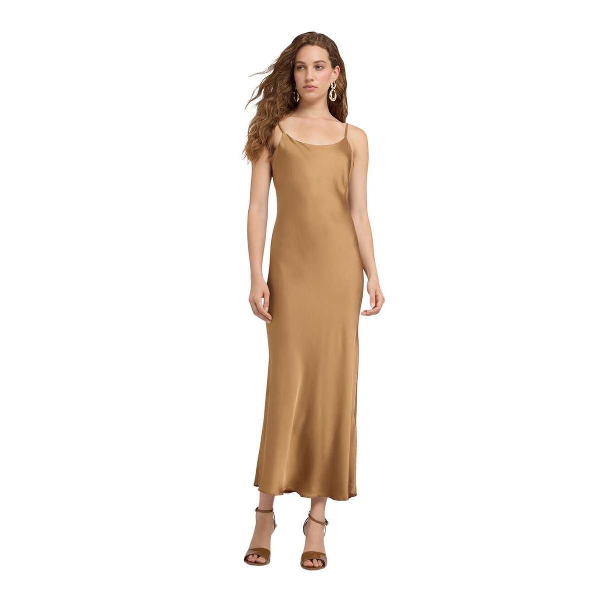 Robe longue à fines bretelles beige, MOTIVI