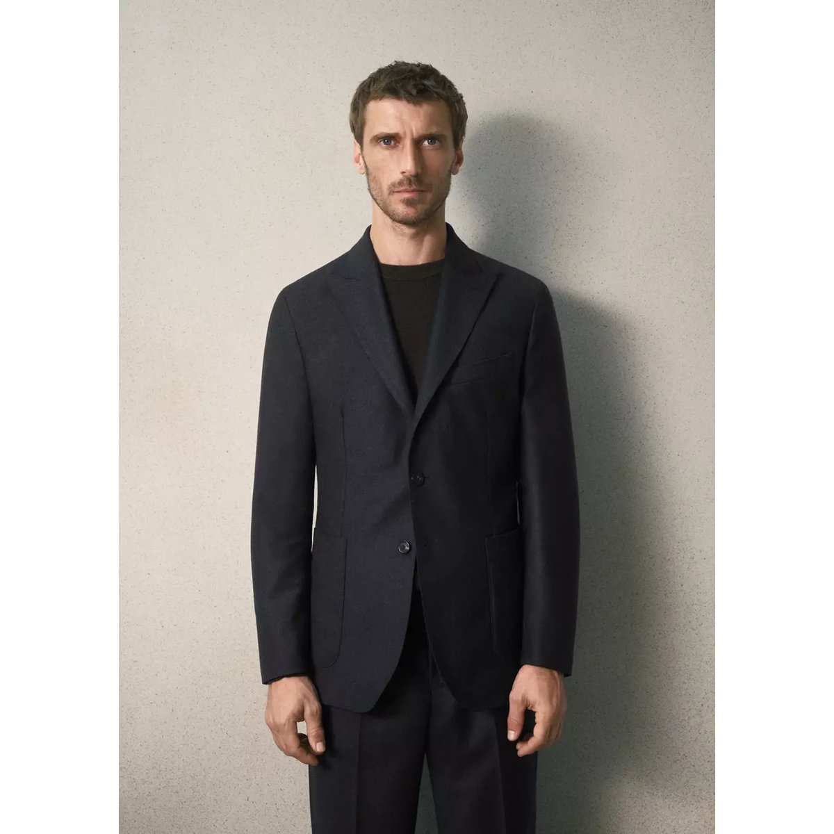 Blazer de costume en flanelle ajusté gris anthracite, MANGO MAN