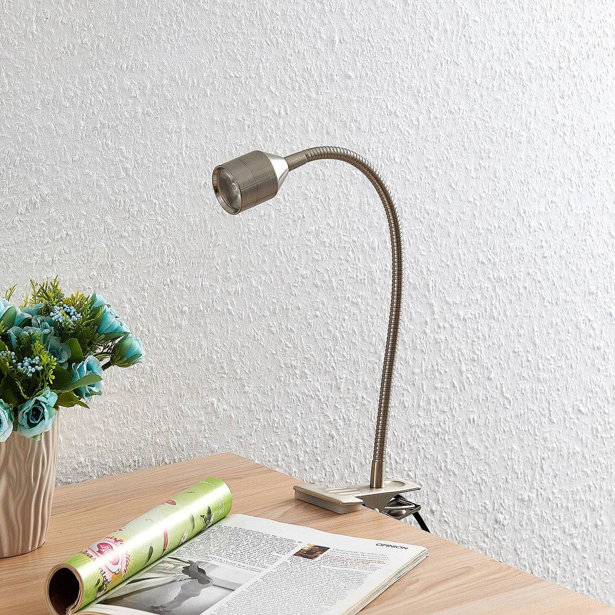Lampe à pince en métal moderneLED, Djamila nickel satiné, LINDBY