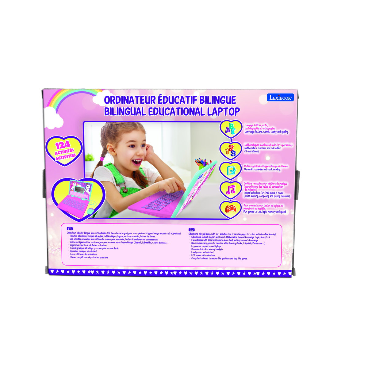 Ordinateur portable éducatif bilingue Licorne (FR/EN) rose, LEXIBOOK