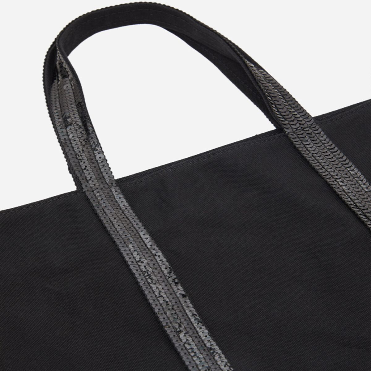 Cotton Canvas Medium Tote Bag with Sequin Trim black, VANESSA BRUNO