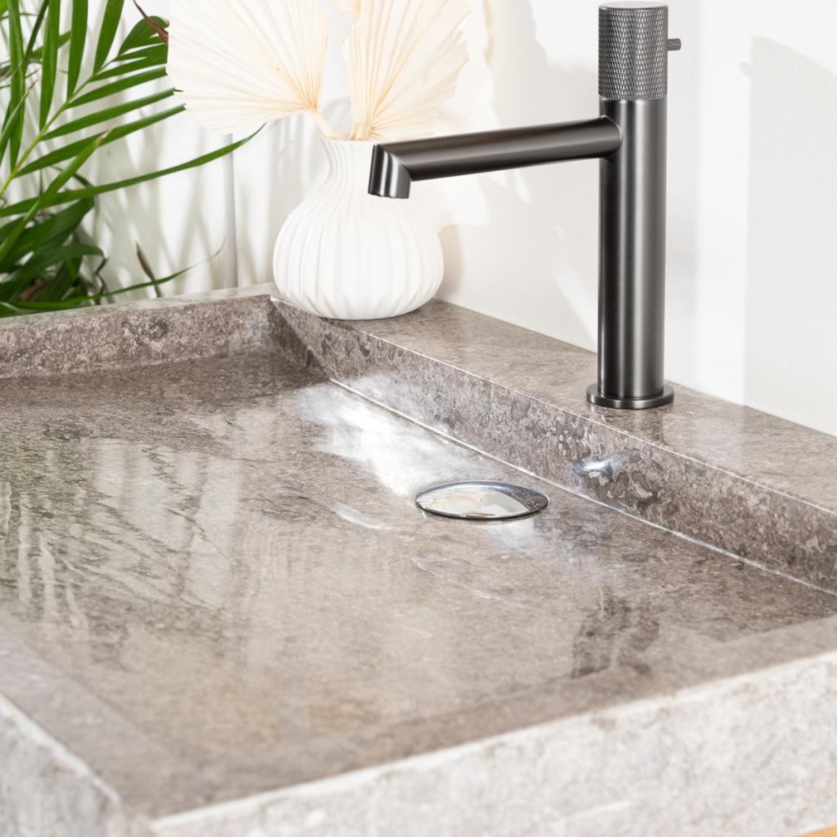 Meuble en teck massif rectangle 67cm + vasque COSY gris, WANDA COLLECTION