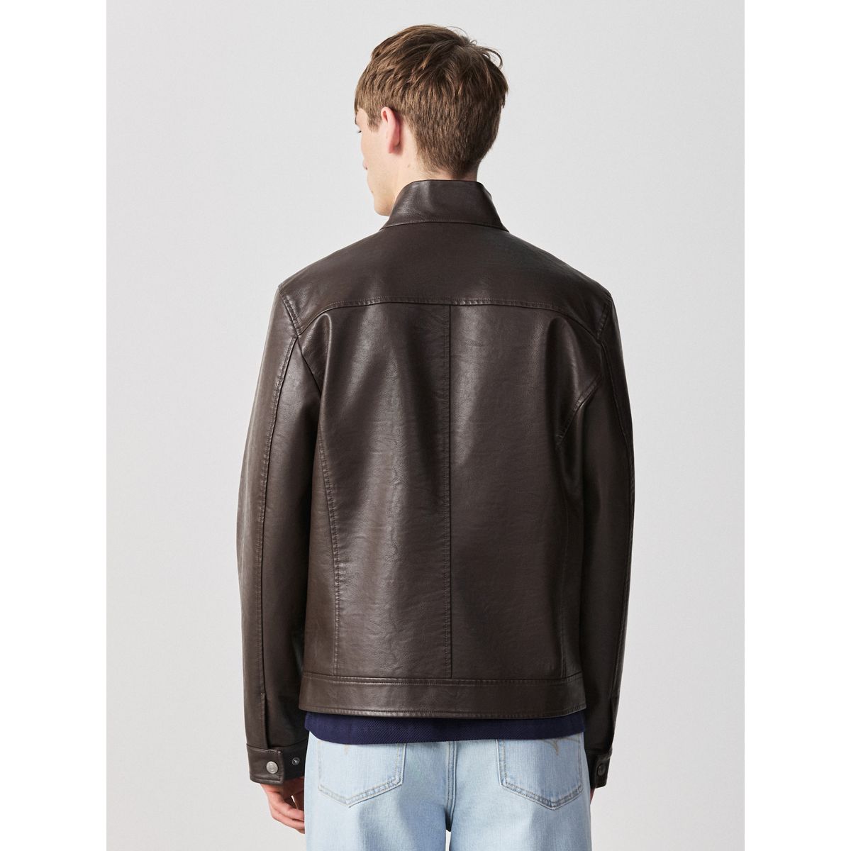 Veste-chemise en similicuir à col cheminée marron, NEXT