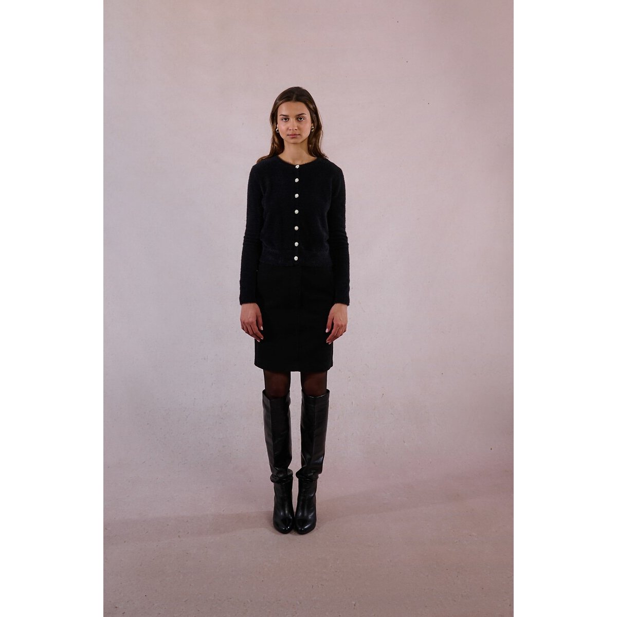 Fitted Button Detail Cardigan black, MOLLY BRACKEN