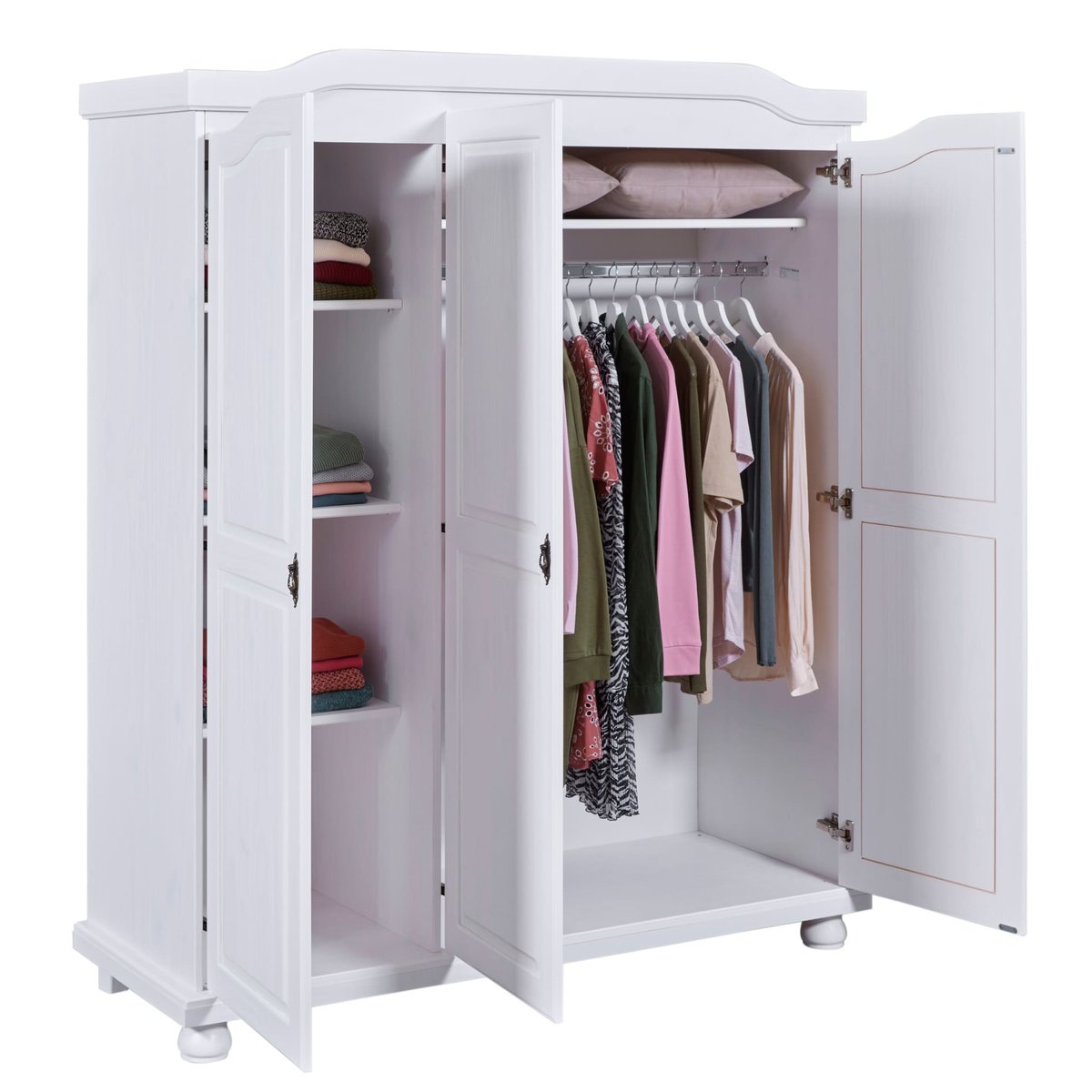 Armoire en bois massif 3 portes blanc, TERRE DE NUIT