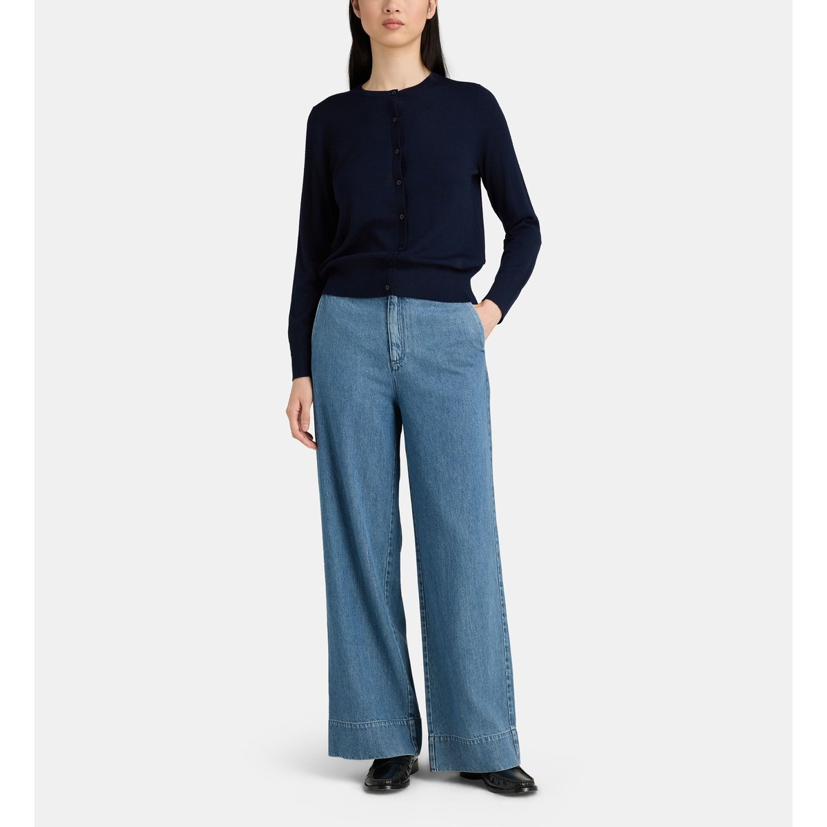 Gilet uni lotti en laine mérinos bleu marine, JODHPUR
