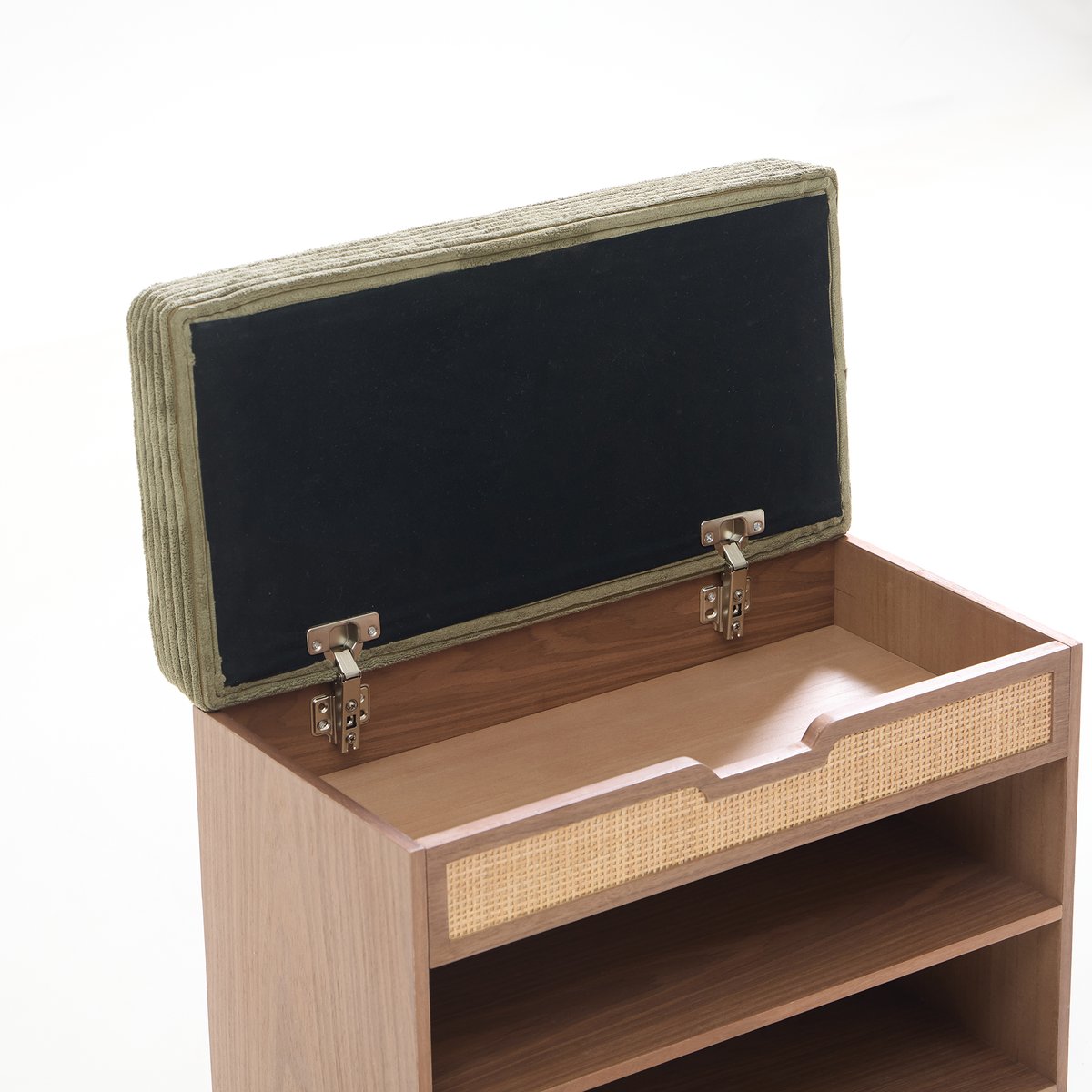 Meuble à chaussures, bois et velours, KUBO vert khaki, NORDLYS
