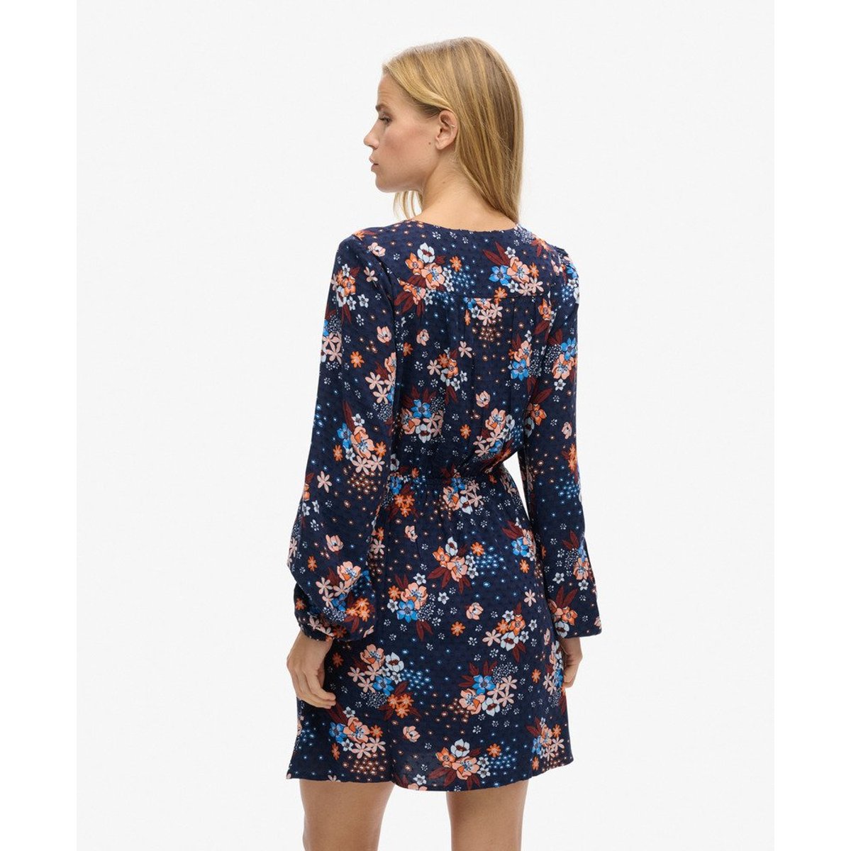 Robe courte portefeuille imprimée bleu marine à fleurs doris, SUPERDRY