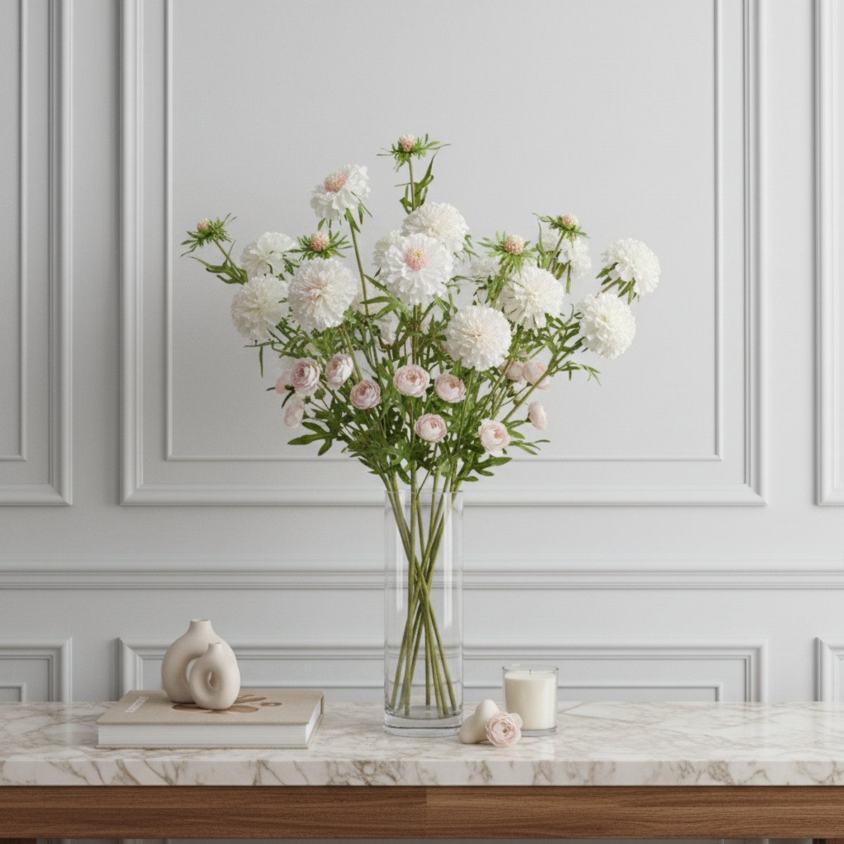 Tige de scabiosa fleurie artificielle H59 blanc, SIA DECO