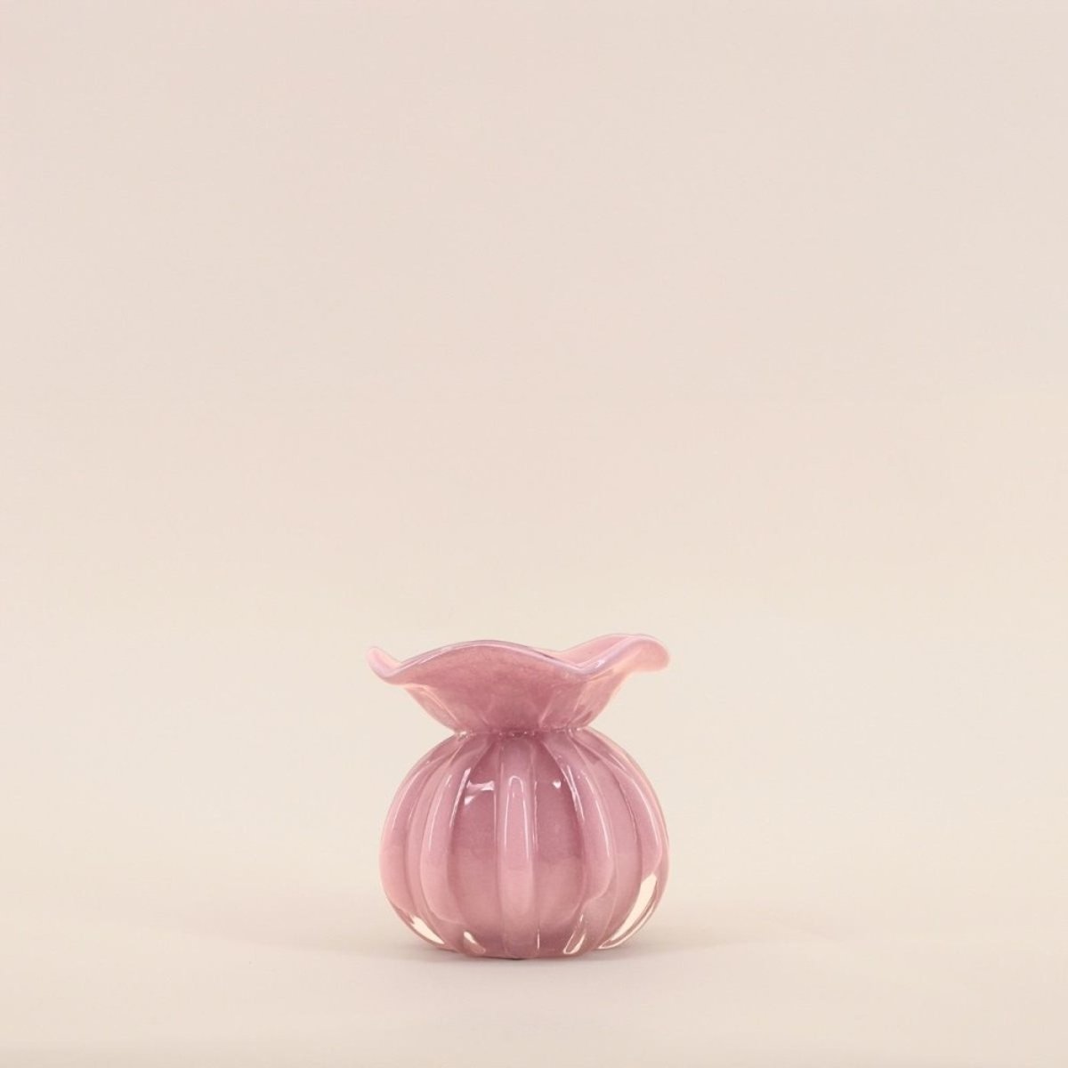 Vase boule plissé en verre, H11cm rose, DECOSTAR