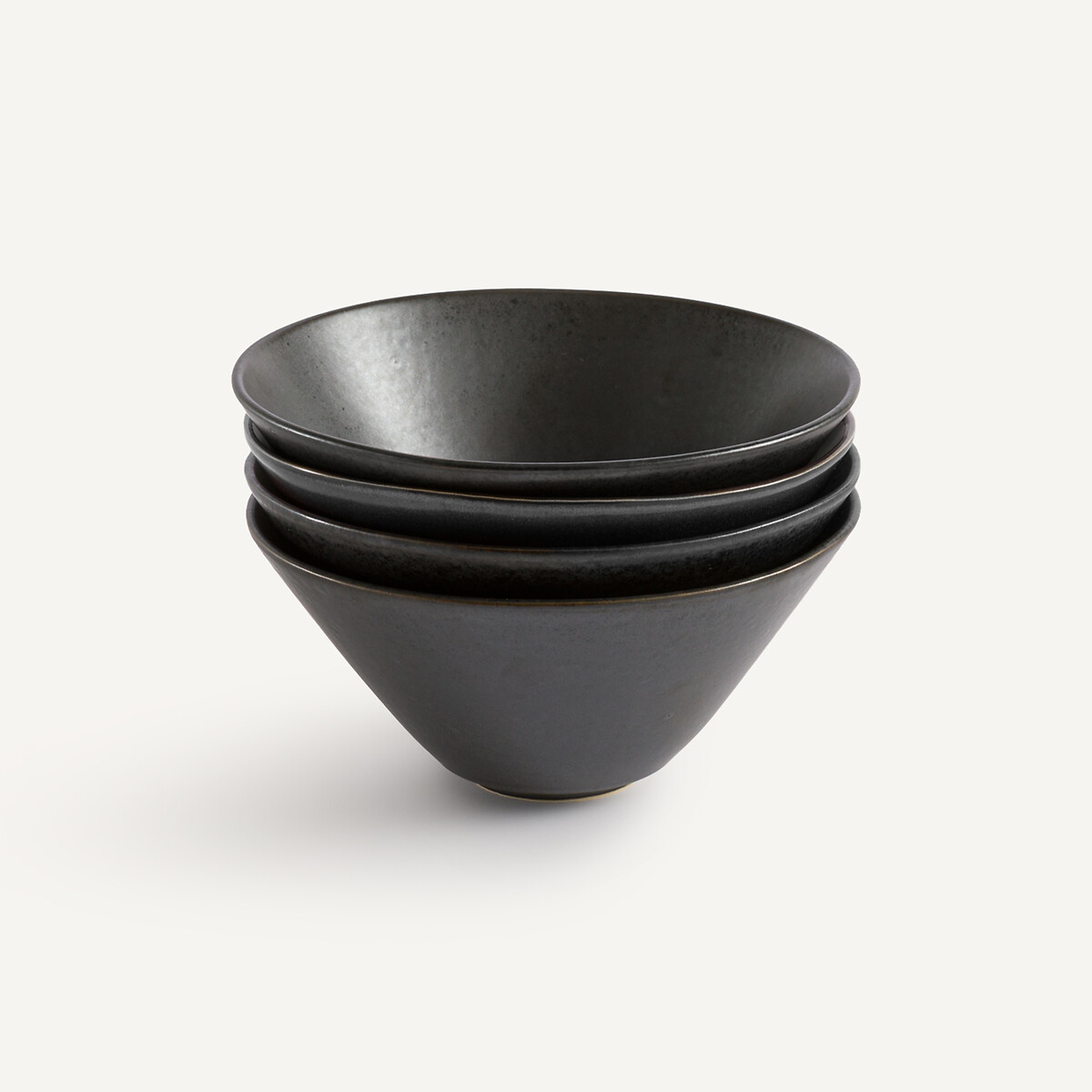 Lot de 4 assiettes à pâtes en grès émaillé, KANSO noir, AM.PM