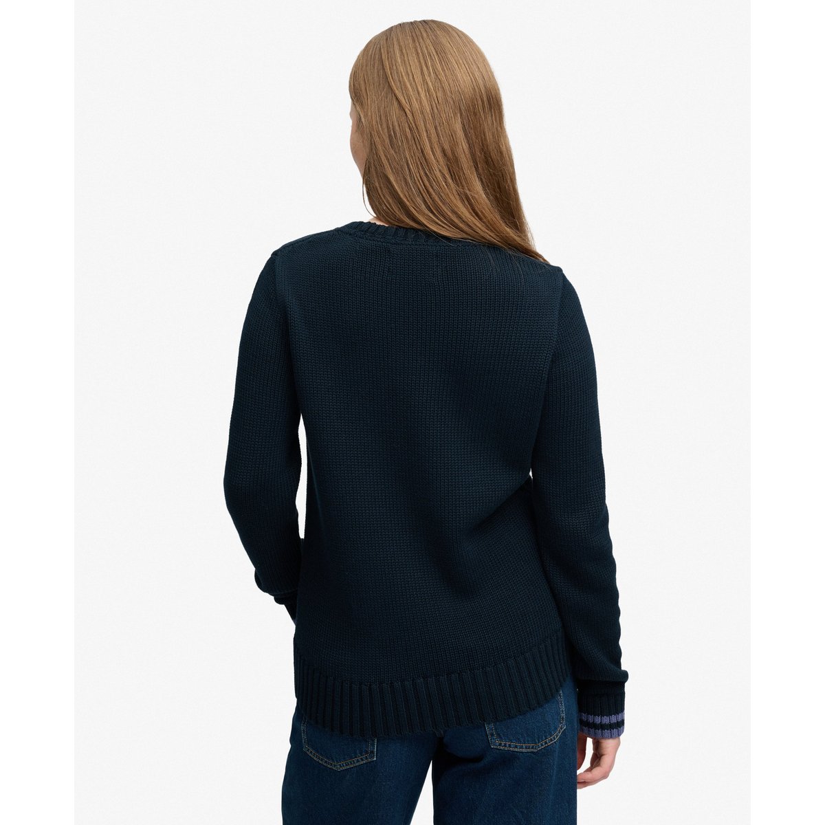 Pull Cable Flag Knit coupe décontractée bleu marine éclipse, SUPERDRY