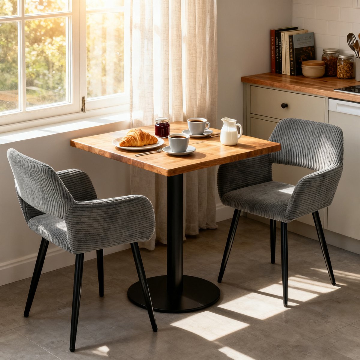 Lot de 2 chaises de salle à manger velours côtelé scandinave, CROMWELL gris, MEUBLES COSY