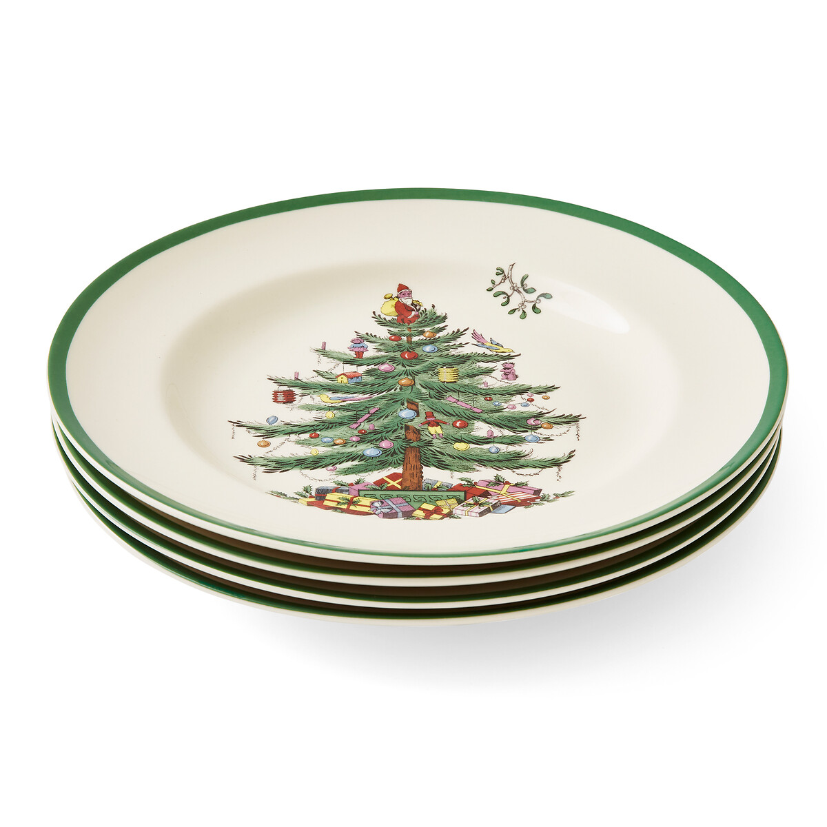 Set of 4 Christmas Tree Dinner Plates white, SPODE