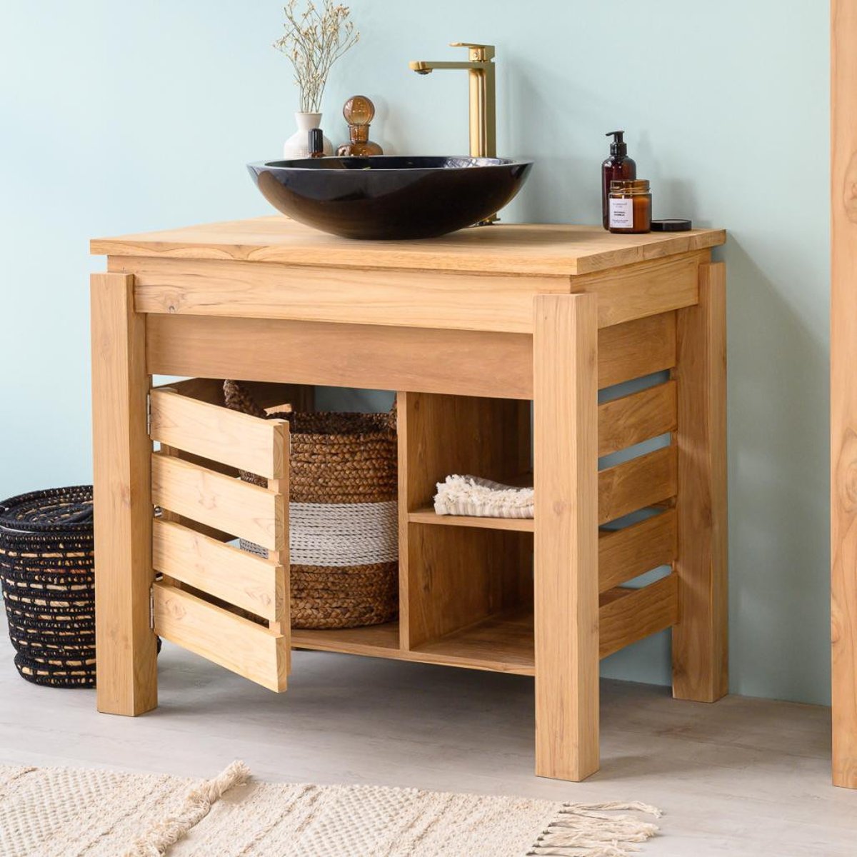 Meuble en teck rectangle de 85cm ZEN naturel, WANDA COLLECTION
