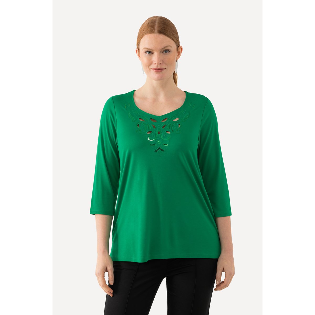 T-shirt collection Classic, broderies vert, ULLA POPKEN